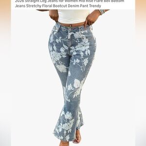 Floral Pattern Women's Flare Jeans